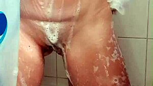girls splashing in the shower, playing with dildos and feet, masturbating wildly under the water