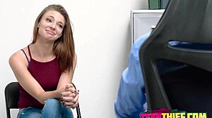 Redhead seduces security guard in intense doggystyle blowjob session