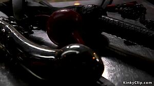 tattooed slave tied up for rough anal fucking and gagging