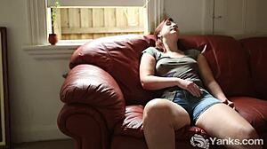 Yanks pandora's solo strapon tease leads to intense nipple climax