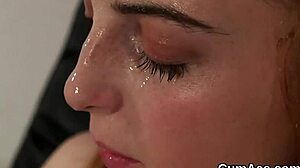 Naughty Hottie GETS JIZZ LOAD on Face GULPING All the Jism!