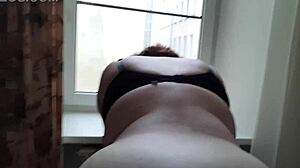 Fucked Hotwife In Black Bra And Yoga Pants By Hotel Window For Street Viewers To See Her Slutty Side