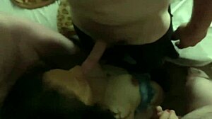In this gangbang, the group engages in intense sucking and banging