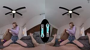 Busty redhead Octavia Red explores her first VR porn experience