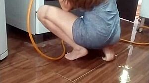 I Felt Excited Recording My Naked Maid Cleaning The Stove.