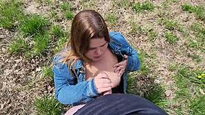 Oh man, titty pussy sucking fat cock with drool outdoors!