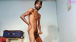 Skinny indian twink rajeshplayboy993 masturbates his hard 7 inch big cock with handjob until gay creampie cumshot