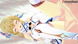 Traveler Lumine gets fucked in Genshin Impact POV missionary by blonde with pretty tits