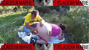 Eating pussy cookies and inserting water bottle in fat woman's ass