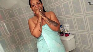 Hey, my stepsister films me naked in the bathroom, then licks my tits and pussy to make up for it