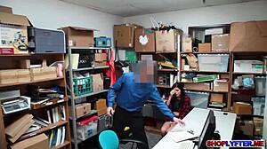 Sexy Audrey sucked two huge monster cocks in shop