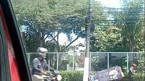 Mary exposes tits in car on Sao Paulo streets