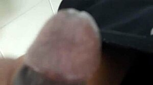 Male Dom Masturbates Shaved Cock to Cum in Restroom Close-Up