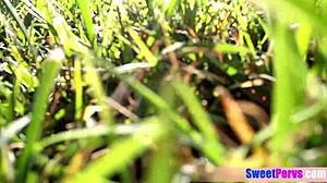 Naked teen catches voyeur and fucks him outdoors