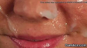 peculiar centerfold gets facial load and swallows every drop