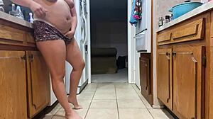 amateur girl soaks panties solo in kitchen