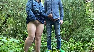 Chubby Milf in Pantyhose Milks Cock Outdoors with Skilled Hands