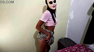 brunette student skips halloween classes for homemade porn