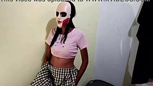 brunette student skips halloween classes for homemade porn