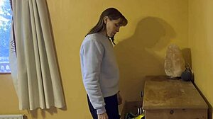 Little man in bikini with tall giantess fetish