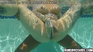 Hot Asian Bent Over Sucking Fat Black Cock by Pool in Doggystyle!