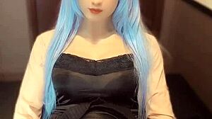 Mysterious Blue-Haired Ladyboy Masturbates In Private Video