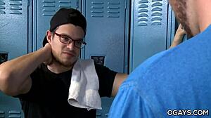 Oh gosh, me and these mature gays are just havin' so much fun suckin' big hairy cocks in the locker room, ya know?