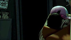 She gets banged outside the club in a group scene