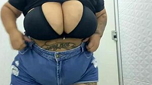 BBW Safada Teases with Plug in Shopping Mall Bathroom