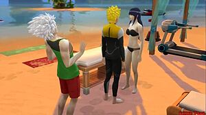 火影忍者同人：日向雏田在海滩被鸣人猛干