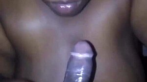 Ebony thot swallows tasty cumshot after sloppy sucking