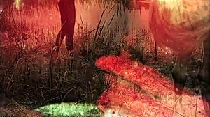 Vintage beauty encounters the beast outdoors