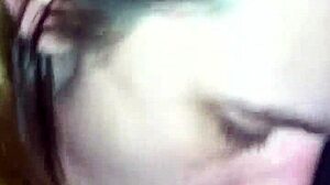 White girl passionately sucking and loving the big dick in blowjob.