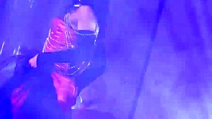 Slutty Brunette Strips in Red Lingerie Outdoors for Public Sex