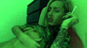 Look at the skinny blonde smoking her sexy body