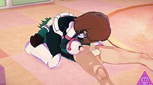 Koikatsu hentai: Midoriya and Uraraka have intense sex with blowjob and cumshot