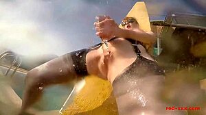 Sexy Mature Redhead Masturbates Outdoors by Pool in Lingerie