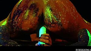 Glow in the dark goddess solo horny dildo toys hairless brunette masturbation fantasy adorable