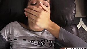 Petite 18+ Teen 18+ with Tongue Piercing Sucks Stepbros Banana in Hardcore Blowjob.
