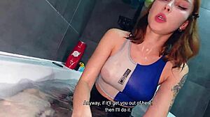 Stepsister sucked me off to exit the bathroom quickly