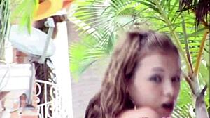 selina 18 fingering her natural tits outdoors, so hot!