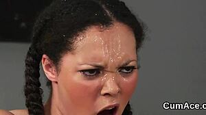 feisty babe swallows all the jizz after facial cumshot