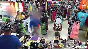 Hey, security guard mike is doing a deep cavity search on shoplifter mazy myers!