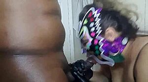 Masked Latina Step Mom Sucks Big Black Cock In Interracial Homemade Scene