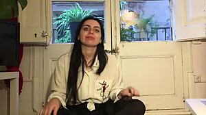 Maria enjoys fingering her big tits in the wet shower