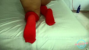 Shakes Her Ass In Red Pantyhose And Relaxes
