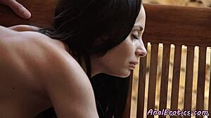 Busty beauty anally rides and sucks cock outdoors 😍