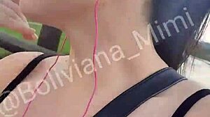 latina babe showing shaved pussy to guys in the park