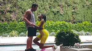 Ebony Teen Finishes Workout by Riding Hard White Cock in Spandex