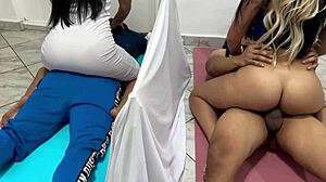 WIFE SEDUCED IN MASSAGE NEXT TO CUCKOLD HUSBAND